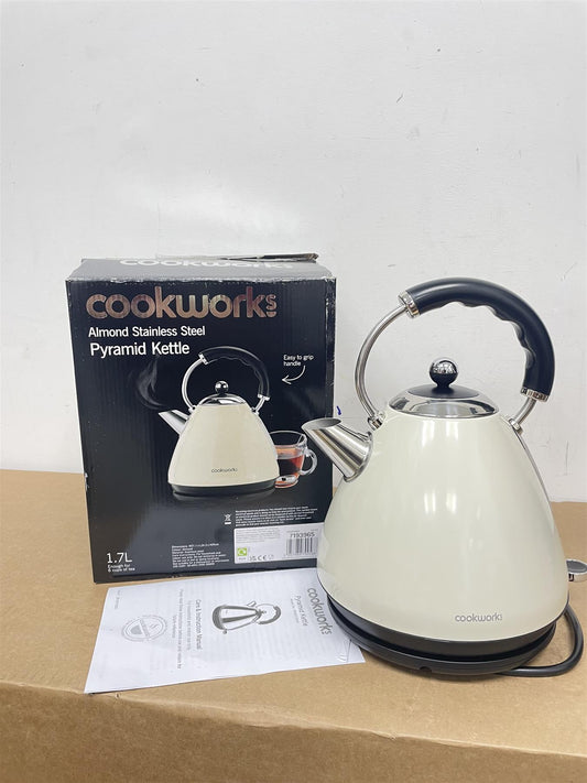 Cookworks Pyramid Kettle Almond Design With Stainless Steel Finish 1.7 Litre