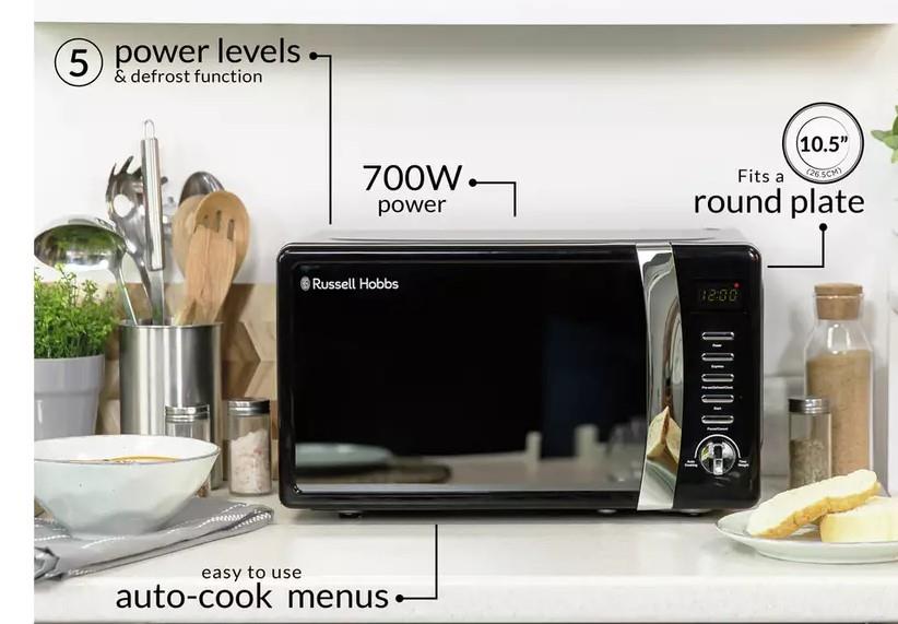 Russell Hobbs Worcester Microwave 700W Standard KITCHENFOOD REHEAT DEFROST BLACK