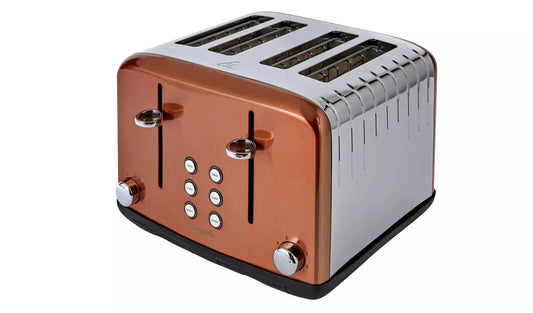 COOKWORKS PYRAMID 4 SLICE Toaster Stainless Steel, 6 levels of toastiness Copper