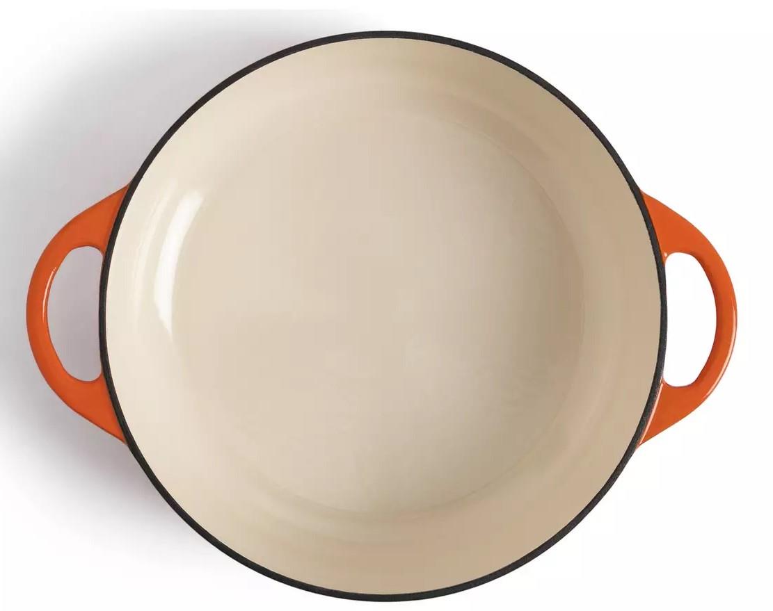 Habitat 4 Litre Cast Iron Shallow Casserole Dish Lid Kitchen oven enamel Orange