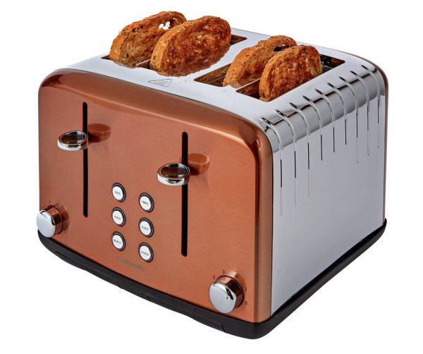 COOKWORKS PYRAMID Toaster 4 SLICE Long wide 6 levels toastiness Copper
