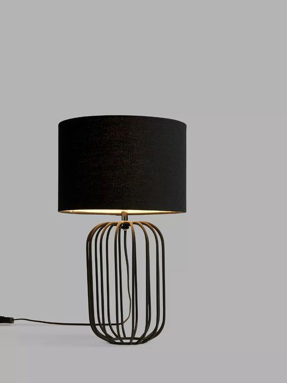 John Lewis Wire Frame Table Lamp Fabric shade Modern Black Steel Stand