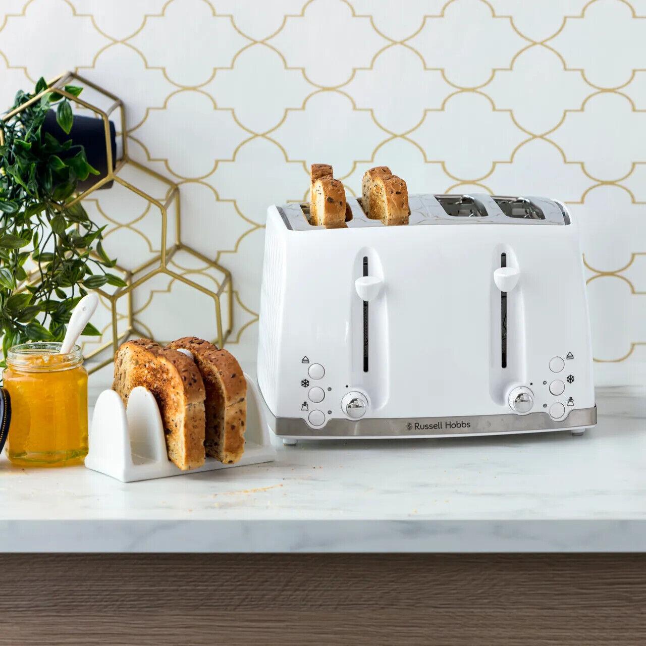 Russell Hobbs 4 Slice Toaster Honeycomb Extra long wide slots White