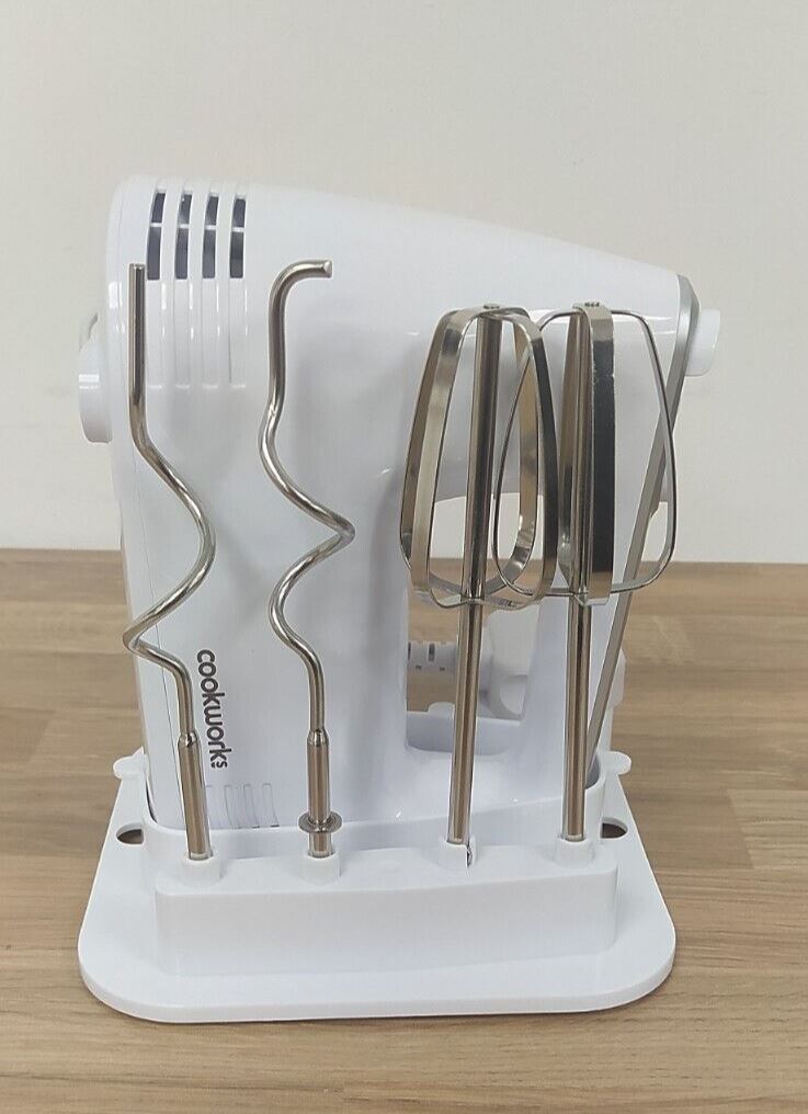 Cookworks Electric Hand held Mixer Whisk Egg Beater with storage dough hook cake