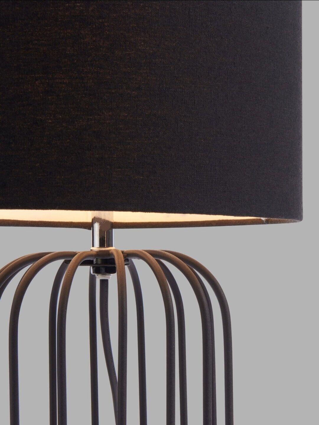 John Lewis Wire Frame Table Lamp Fabric shade Modern Black Steel Stand