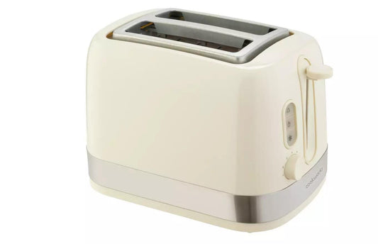 Cookworks Illuminated 2 Slice Toaster Plastic Electric Defrost wide slots Cream