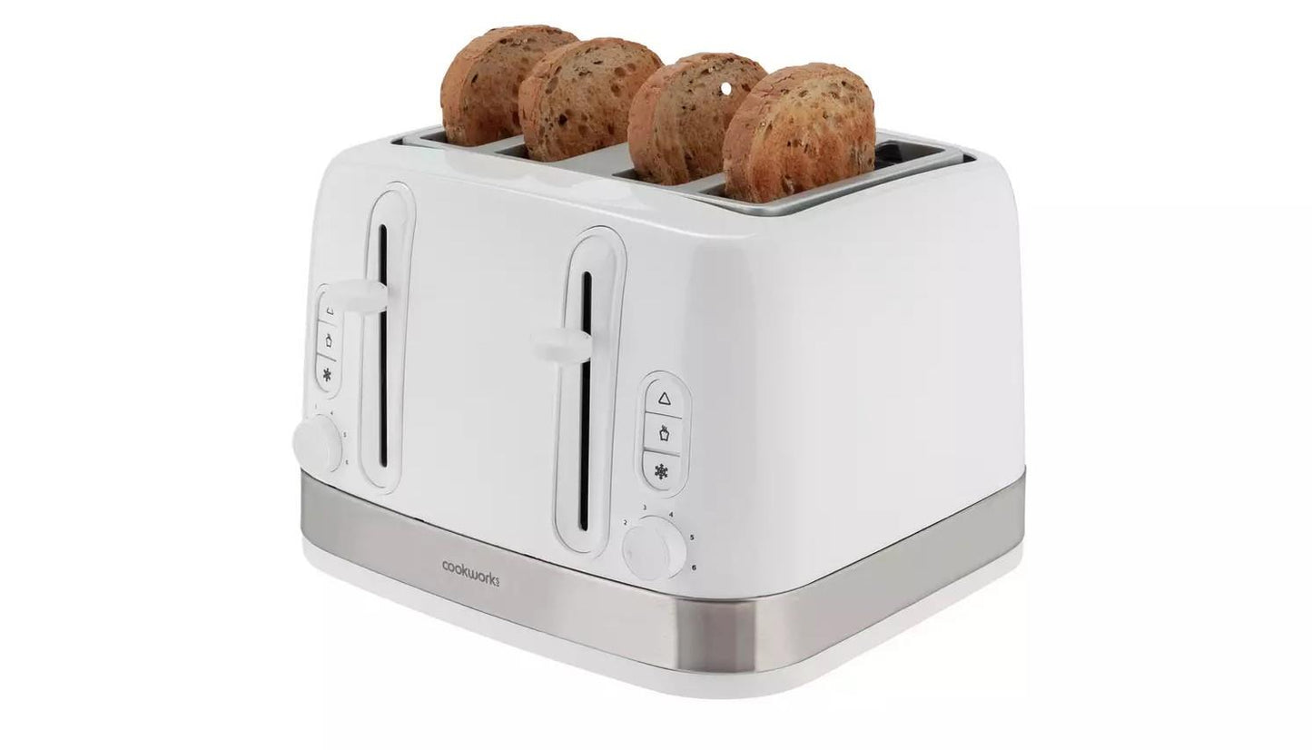 Cookworks Illuminated 4 Slice Extra Wide Slots Bagel Toaster White Toastie