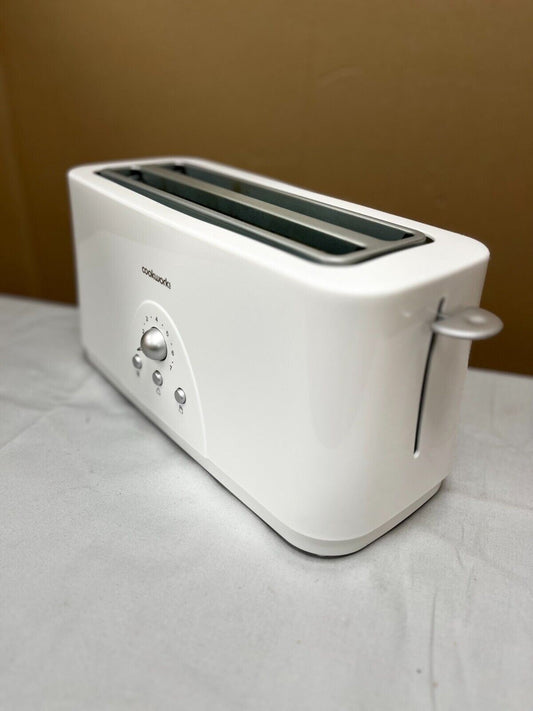 Cookworks Kitchen Defrost Black Slots Bagel Long Slot 4 Slice Toaster - White